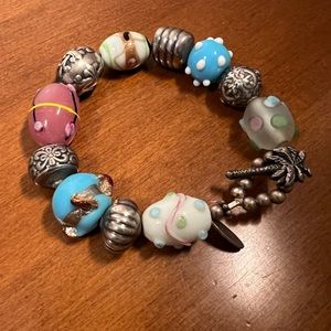 Lily Pulitzer Sterling Silver Bracelet with Glass Beads with Palm Tree Toggle